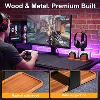 Support de manette en bois massif et métal avec support double pour manettes et casque et rangement modulaire pour bureau de salle de jeux