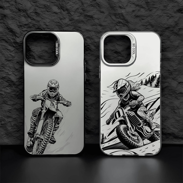 New Motorcycle Rider Colored Silver Mobile Phone case for iPhone 17 15 Pro Max Shell IMD Transparent Shockproof Back Cover