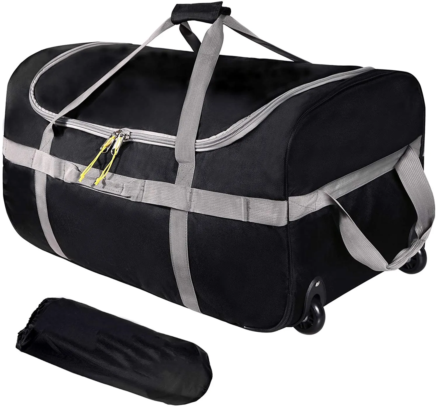 FREE SAMPLE Foldable Duffle Bag with Wheels Collapsible Large Duffel Bag with Rollers for Camping Travel Gear