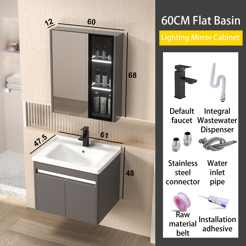 Sku-02-61cm ceramic basin - grey cabinet