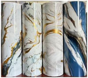 Sıcak satış 120cm * 3m mermer taş köpük duvar kağıdı ruloları yüksek parlak PVC Peel ve sopa mermer fayans oturma odası için - Product Image 2