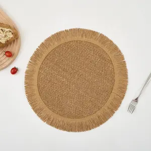 Round Decorative Paper Place Mats Natural Hand Woven Placemat for Dining Table