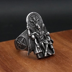 Yunnique Iron Warrior – Bague en acier inoxydable avec tête de taureau Anubis et crâne, bijoux punk pour homme, cadeau pour toutes occasions - Product Image 2