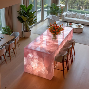 Bancone da Cucina Moderno Retroilluminato in Quarzo Rosa Cristallo e Onice <span class=keywords><strong>con</strong></span> Luce <span class=keywords><strong>LED</strong></span> - Product Image 1