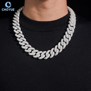 Cadena de eslabones cubanos de moissanita de 20 mm de gran tamaño con engaste alto, chapada en rodio, de plata maciza 925, joyería Hiphop Iced Out - Product Image 1