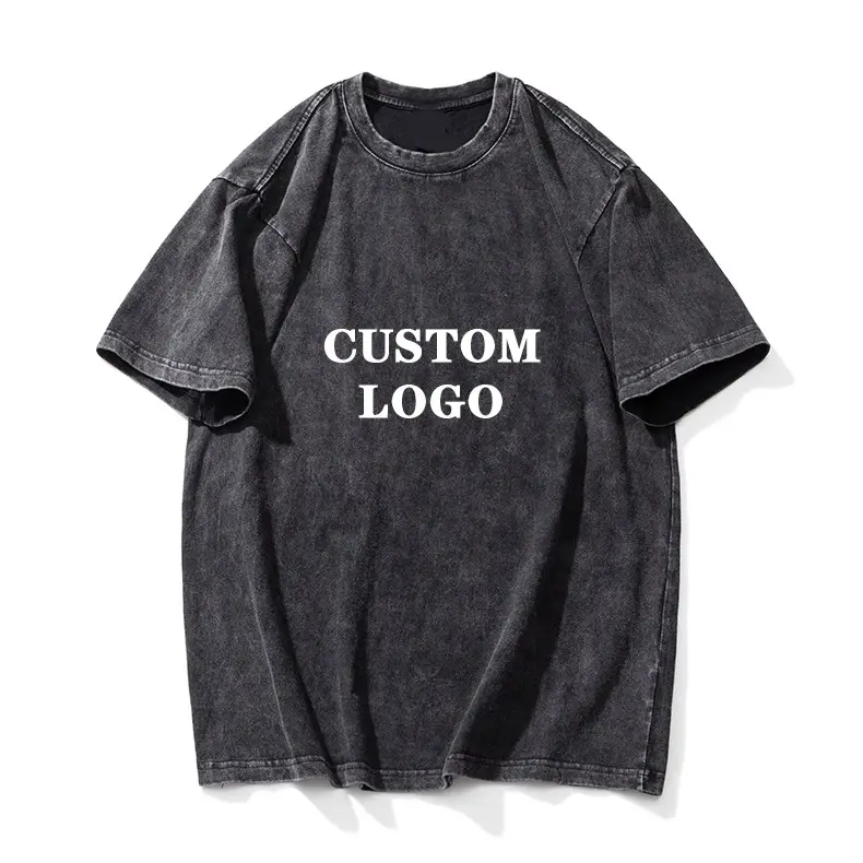 Camiseta de algodão pesado para adultos, camiseta casual de sublimação com etiqueta de fábrica OEM, roupa de rua vintage, lavagem com ácido
