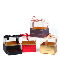 Boîte d'emballage cadeau carrée en forme de fleur de chocolat Boîte en papier acrylique transparente à double couche avec couvercle Boîte surprise pour fleuriste avec tiroir