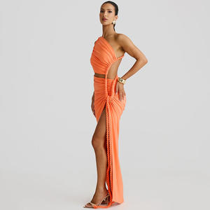 Vestido Maxi Elegante de Diosa con Hombro Descubierto, Detalle Fruncido y Abertura Alta para Mujer 2026 - Product Image 3