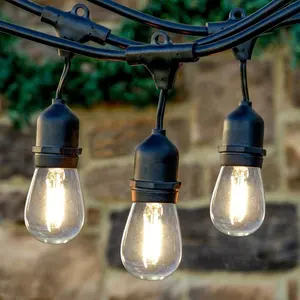 Tira de luces led impermeables para exteriores, bombillas e26, e27, 48ft, S14, A60, 10 bombillas a prueba de golpes para decoración de jardín, patio y cafetería