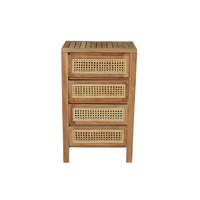 Meuble de salon moderne en teck et rotin avec quatre tiroirs spacieux, 4 compartiments, meubles de maison, rangement élégant, origine Indonésie