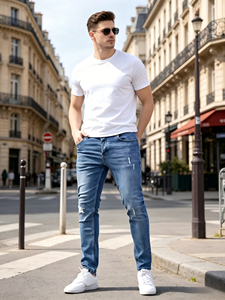 Pantalones Vaqueros Ajustados Elásticos de Estilo Americano para <span class=keywords><strong>Hombre</strong></span>, Cintura Media, Corte Lápiz, Casuales - Venta al por Mayor Directa de Fábrica, Servicio Personalizado OEM/ODM - Product Image 2