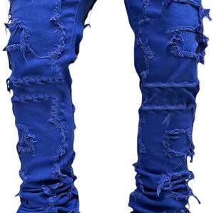 Nouveauté - Jeans noirs empilés pour homme, jeans déchirés, patchwork, denim usé, pantalon streetwear pour homme, hip hop - Product Image 6