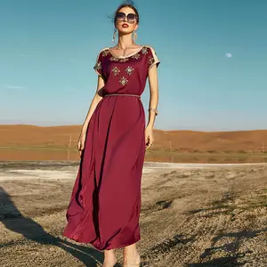 새틴 Abaya 두바이 터키 이슬람 이슬람 긴 드레스 Abayas 여성 카프 탄 가운 Femme Musulmane Caftan Marocain De Soiree