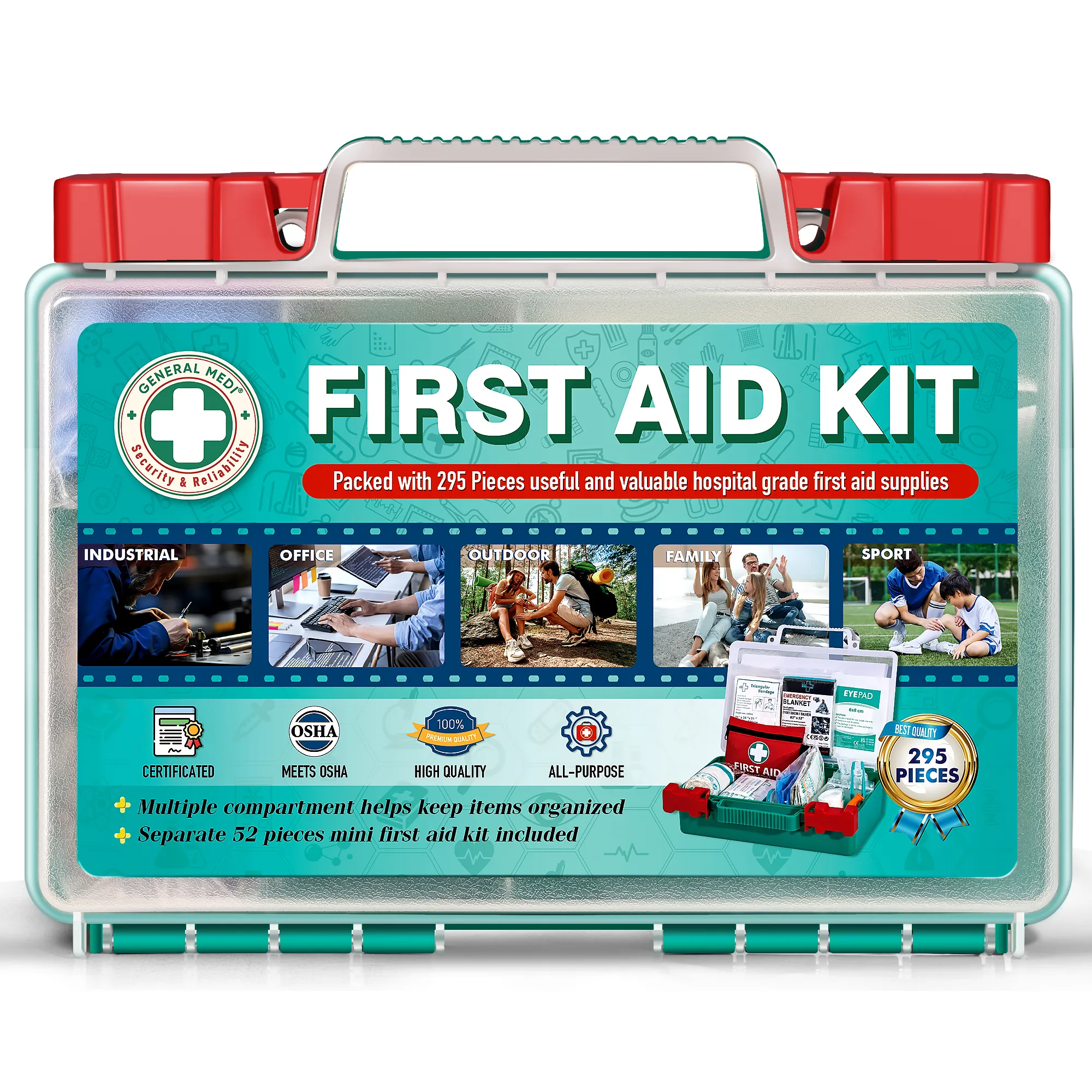 Schlussverkauf Fabrik 295 Stk. tragbare Erste-Hilfe-Kiste Box medizinischer Outdoor-Überlebenskit Notfall-Erste-Hilfe-Kit