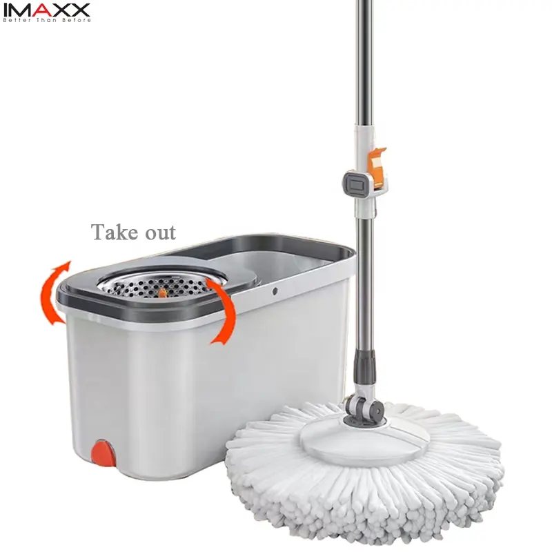 Imaxx mop360ทำความสะอาดพื้นในครัวเรือนอัจฉริยะ, ไม้ถูพื้นไมโครไฟเบอร์ปั่นมหัศจรรย์และชุดถังไม้ถูพื้นแบบหมุนได้