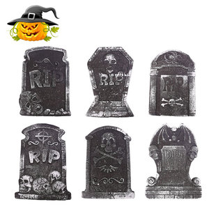Décorations de pierres tombales en mousse pour Halloween, rectangulaires, pour extérieur, accessoires de décoration, design crâne noir et gris - Product Image 4