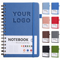 Carnet à spirales personnalisé en cuir PU avec fermeture élastique et attache pour stylo, reliure Wire-o, journal avec logo pour le bureau, l'école, vente en gros OEM