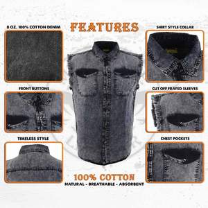 2025 Camisa de franela informal clásica de cuero para hombre con botones y mangas deshilachadas cortadas chalecos y chalecos - Product Image 4