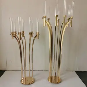 Groothandel Floor Gold Metal 8 Armen Kandelaars Bruiloft Tall Vloerstaande Kandelaars Voor Tafel Middelpunt