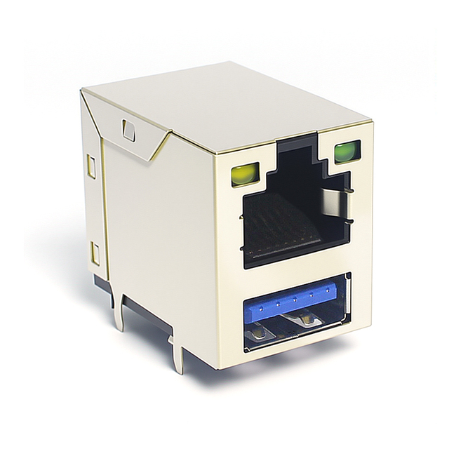AK Electronics 2X1Port RJ45 + USB 3.0 Female Modular Connector 8P8C Gigabit Ethernet Throghole DIP PCB Jack Gold Plated Contacts