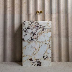 Meuble-lavabo moderne en marbre Calacatta Viola d'<span class=keywords><strong>Italie</strong></span>, unité complète pour hôtel et villa, décoration de salle de bain - Product Image 2