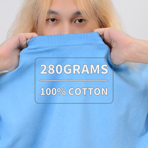 Camiseta de Manga Corta para Hombre, 280g, 100% Algodón, Lavado Ácido, Degradado, Cuello Redondo, Estilo Vintage, Talla Grande - Product Image 5