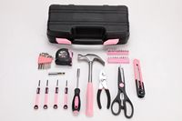 Ensemble d'outils multifonctionnels en métal rose et CRV de 39 pièces avec logo personnalisé, kit d'outils manuels pour la maison, boîte de rangement pour outils