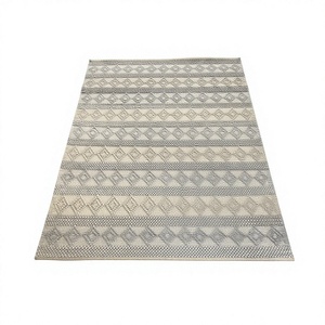 Tapis d'extérieur rectangulaire moderne à tissage plat géométrique gris beige en laine bouclée et coupée pour salon - Product Image 1