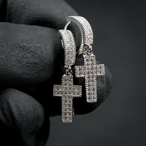 E648 <b>White</b> <b>Gold</b> Diamond <b>Cross</b> Earrings Women's Religious Ceremony Jewelry Round Brilliant Cut Natural Diamonds D Color - Product Image 3