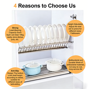 Escurridor de Platos de Acero Inoxidable de 2 Niveles, Ajustable, con Ruedas, Tipo Cubierta, Cromado/Color Personalizado, para Gabinete de Cocina - Product Image 4