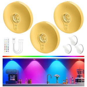 Lampes à LED rechargeables en plastique au design moderne, télécommande, batterie haute capacité 1200 mAh, éclairage d'armoire, 3 pièces dorées - Product Image 1