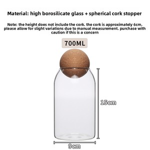 Toples gabus bersegel kaca borosilikat tinggi, untuk tampilan tahan lama kapasitas 500ml-2000ml cocok untuk penyimpanan sehari-hari - Product Image 4