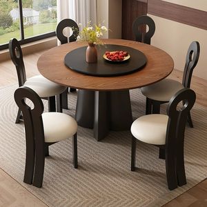 Mesa de comedor redonda de madera maciza de Estilo Vintage moderno con bandeja giratoria Diseño circular compacto para apartamentos u hoteles - Product Image 3
