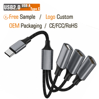 Cable USB-A 3 en 1 de Metal y Nylon Trenzado, Cable de Datos OTG Macho a Hembra, Extensor USB, Logotipo Personalizado OEM