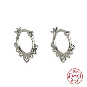 ROXI Vente en gros Boucles d'oreilles créoles rétro tendance en argent sterling S925 plaqué platine avec zircon et motif ajouré pour femmes - Product Image 2