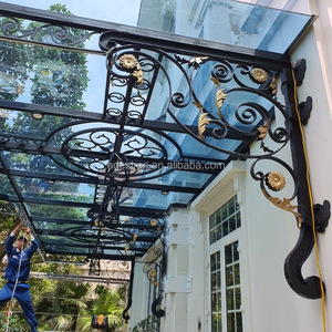 Pergola Classica in <span class=keywords><strong>Ferro</strong></span> Battuto con <span class=keywords><strong>Tettoia</strong></span> per Triciclo, Dimensioni Personalizzabili e Tetto in <span class=keywords><strong>Vetro</strong></span> Temperato - Product Image 3