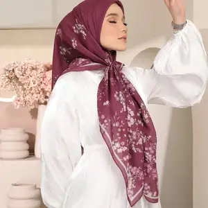 Popular custom digital printed cotton voile hijab bawal muslim 115cm square scarf hijab