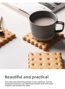 Sous-verres en bois massif au design moderne, mini, mignons, en forme de biscuit, en liège, en chêne, pour biscuits - Product Image 2