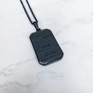 Men's Jewelry Stainless steel Black Serenity Prayer Necklace Engraved God Grant Me The Serenity Christian Jewelry