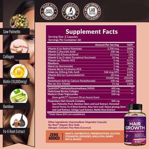 Integratore Alimentare di Biotina e Vitamine in Capsule per Adulti e Adolescenti, per Capelli, Pelle e Unghie, 60/90/120 Capsule - Product Image 2
