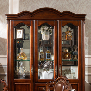 Retro Solid Wood <strong>Mini</strong> Wine Cabinet - American Country 3-Door Glass <strong>Sideboard</strong> | Living/Dining Multi-Functional Display - Product Image 3