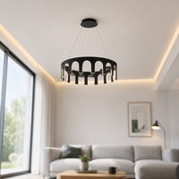 Lustre rond moderne noir Cano Lighting avec découpes en forme d'arche, luminaire suspendu pour salle à manger, îlot de cuisine