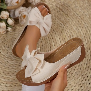 Plus Size Summer Wedge <b>Slippers</b> for Outdoor Wear Fashionable Bow Thick Sole One-strap PU Upper New Fish Mouth Sandals Women sand - Product Image 2