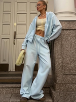 Magnifiques ensembles de survêtements pour femmes avec fermeture éclair et capuche, pantalon rose, ensemble deux pièces, pantalon bleu classique, tenue de sport pour le printemps