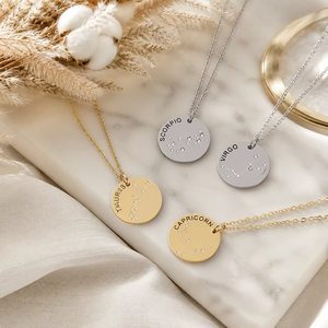 Collar con Moneda del Zodiaco Personalizado OEM, Chapado en Oro, Acero Inoxidable, 12 Signos del Horóscopo Grabados, Colgante de Disco, Joyería para Mujer - Product Image 2