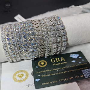 Chứng Nhận 925 Bạc Đồ Trang Sức Mỹ Thiết Lập D Vvs Ice Cut Moissanite Tennis Chuỗi Vòng Cổ Hiphop Cuba Liên Kết Vòng Đeo Tay - Product Image 4