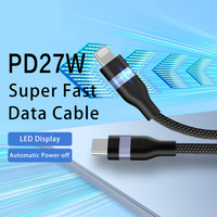 Kabel Pengisian Daya Cepat PD 20W Tipe-C Otomatis Mati Saat Tidak Digunakan, Berbahan Nilon Kepang, untuk Transfer Data iPhone 14/13/12/11 Pro, Komputer, Printer