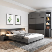 Ensembles de meubles de chambre modernes pour hôtels et appartements : Cadre de lit en bois massif, tables de chevet, armoire, coiffeuse – Solution compacte pour espaces restreints