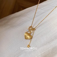 Collier Pendentif Cœur Rétro en Bambou Doré avec Fermoir Polyvalent, Chaîne de Pull Haut de Gamme Luxe Léger et de Niche