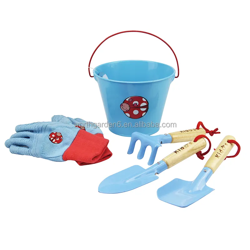 Custom 5pcs Wooden Handle Kids Mini Toy Gardening Kit Tool Set For Kids